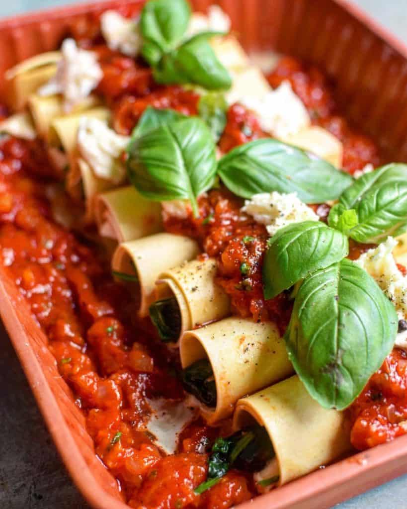 Cannelloni med mozzarella spinatfyld