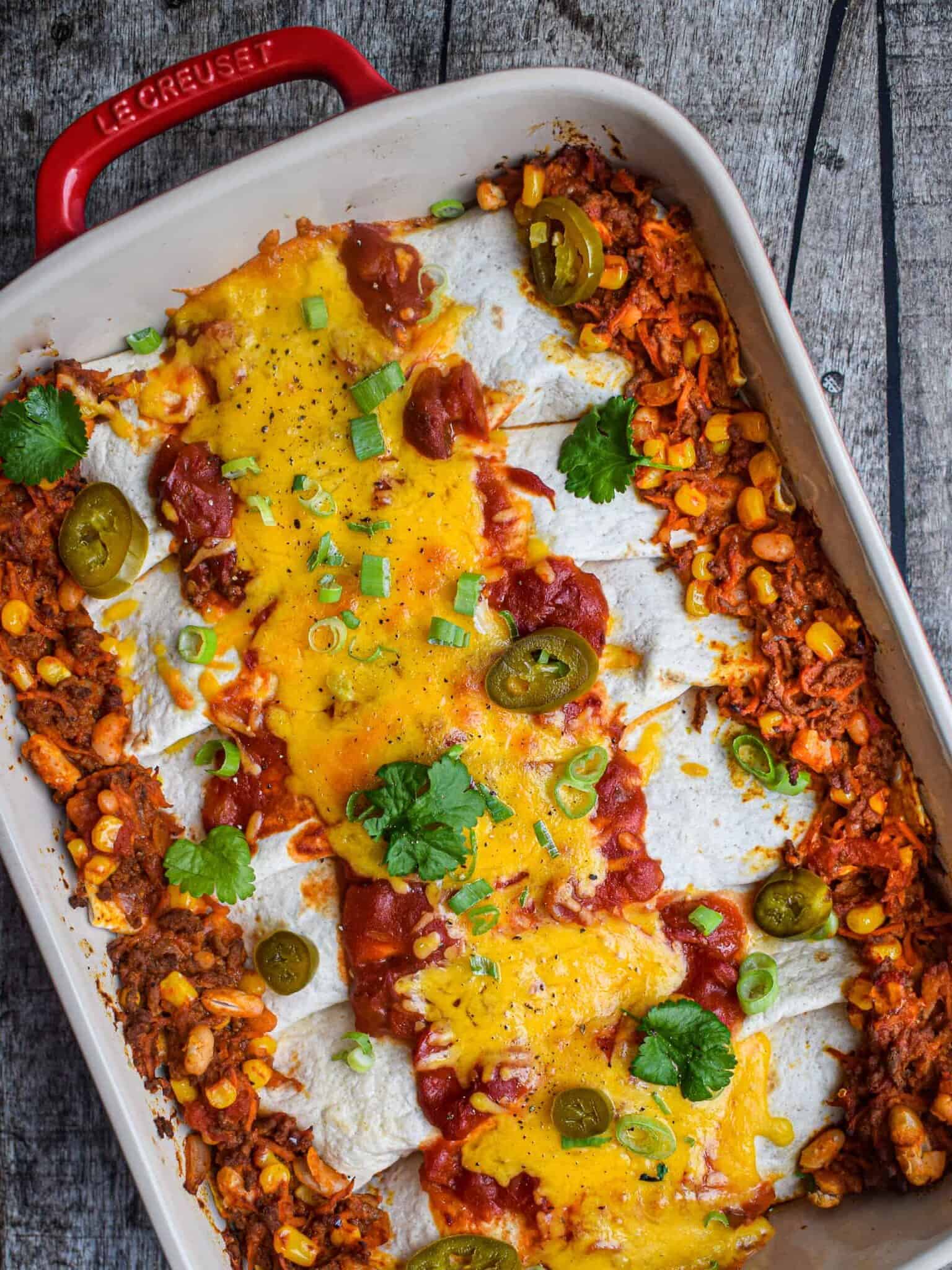 Smovsede enchilads med oksekød